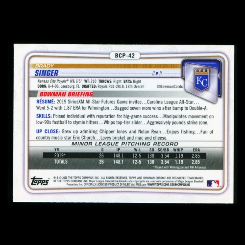 Brady Singer 2020 Bowman Chrome Prospect Royals