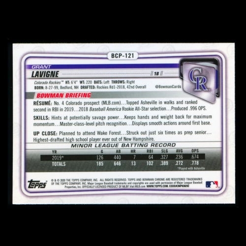 Grant Lavigne 2020 Bowman Chrome Prospect Rockies