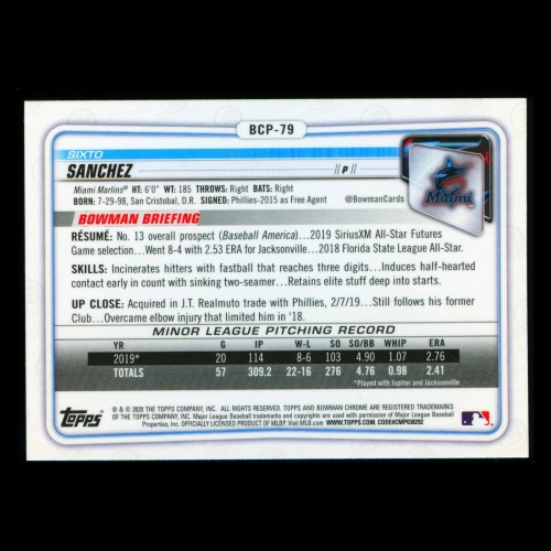 Sixto Sanchez 2020 Bowman Chrome Prospect Marlines