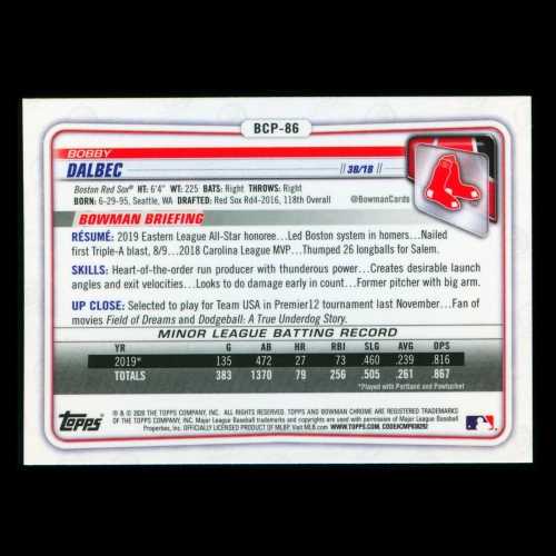 Bobby Balbec 2020 Bowman Chrome Prospect Red Sox
