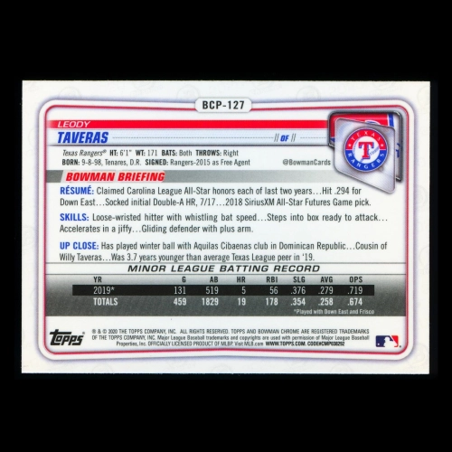 Leody Taveras 2020 Bowman Chrome Prospect Rangers
