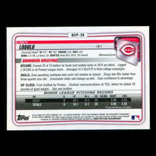Nick Lodolo 2020 Bowman Chrome Prospect Reds