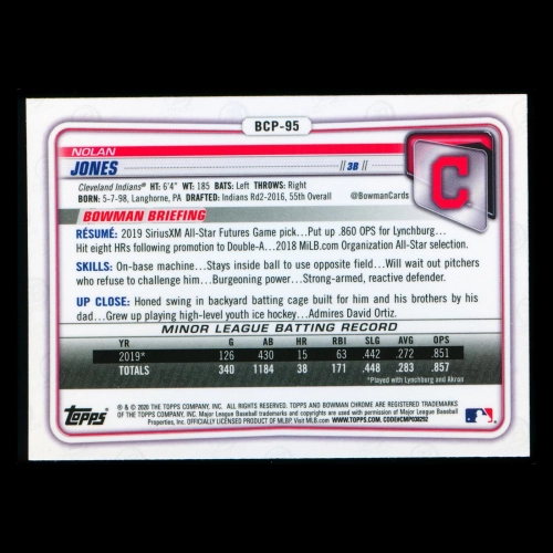 Nolan Jones 2020 Bowman Chrome Prospect Indians