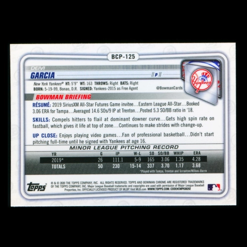 Deivi Garcia 2020 Bowman Chrome Prospect Yankees