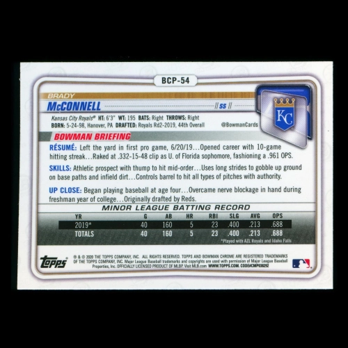 Brady McConnell 2020 Bowman Chrome Prospect Royals
