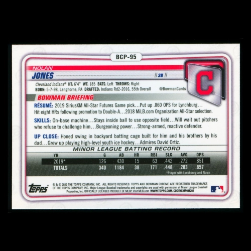 Nolan Jones 2020 Bowman Chrome Prospect Indians