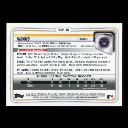 Brice Turang 2020 Bowman Chrome Prospect Brewers