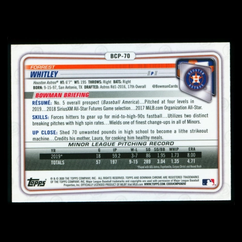 Forrest Whitley 2020 Bowman Chrome Prospect Astros