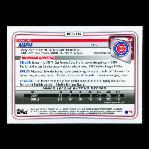 Miguel Amaya 2020 Bowman Chrome Prospect Cubs