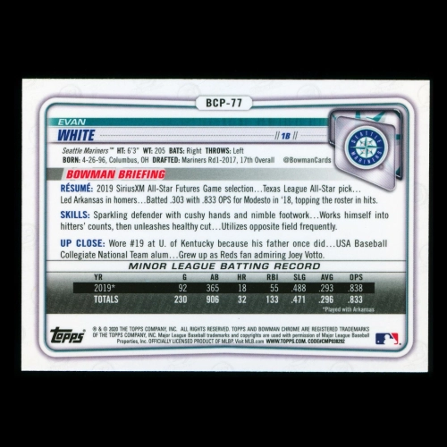 Evan White 2020 Bowman Chrome Prospect Mariners