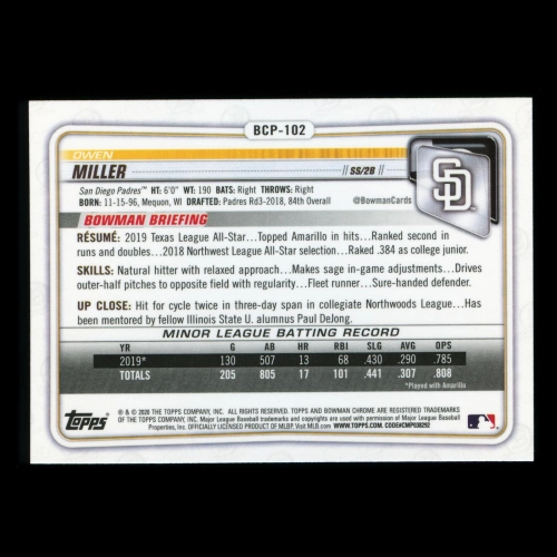 Owen Miller 2020 Bowman Chrome Prospect Padres