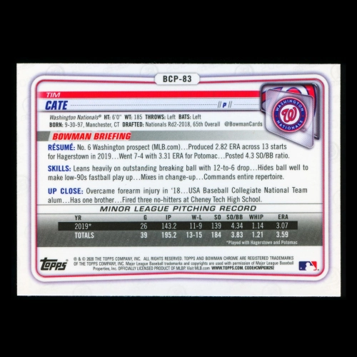Tim Cate 2020 Bowman Chrome Prospect Nationals