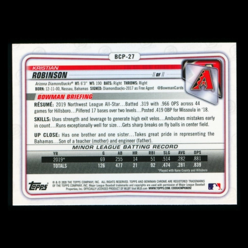 Kristian Robinson 2020 Bowman Chrome Prospect Diamondbacks