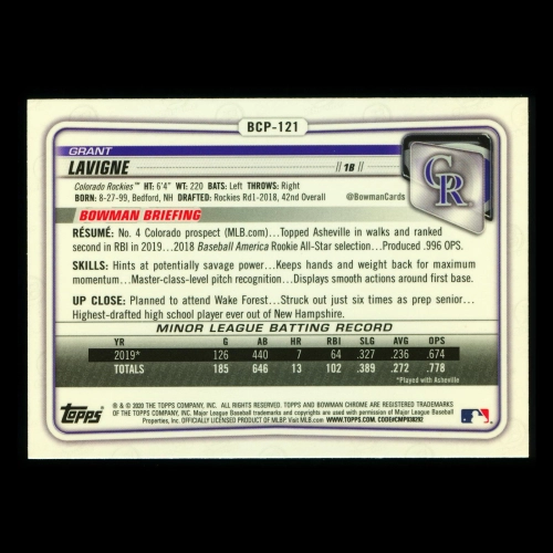 Grant Lavigne 2020 Bowman Chrome Prospect Rockies