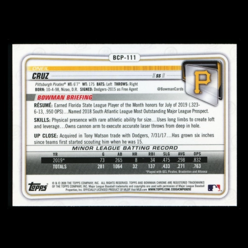 Oneil Cruz 2020 Bowman Chrome Prospect Pirates