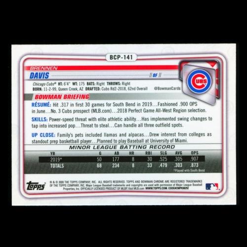 Brennen Davis 2020 Bowman Chrome Prospect Cubs