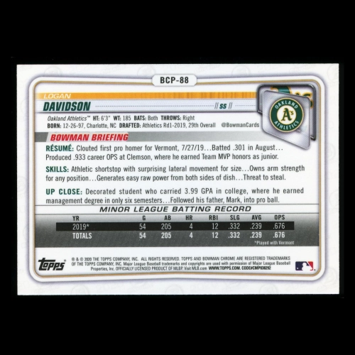 Logan Davidson 2020 Bowman Chrome Prospect Athletics