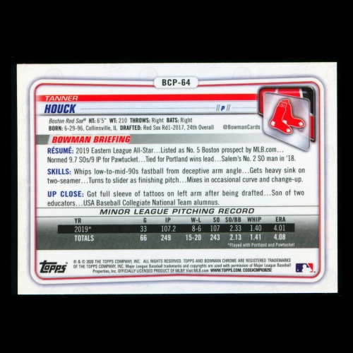Tanner Houck 2020 Bowman Chrome Prospect Red Sox