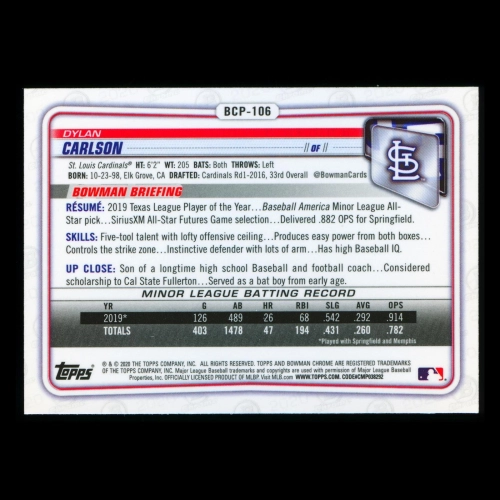 Dylan Carlson 2020 Bowman Chrome Prospect Cardinals