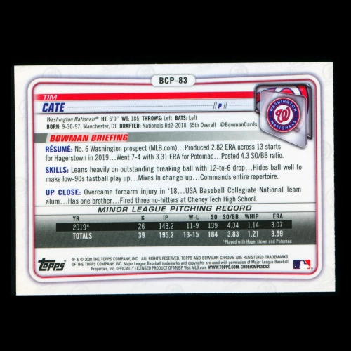 Tim Cate 2020 Bowman Chrome Prospect Nationals