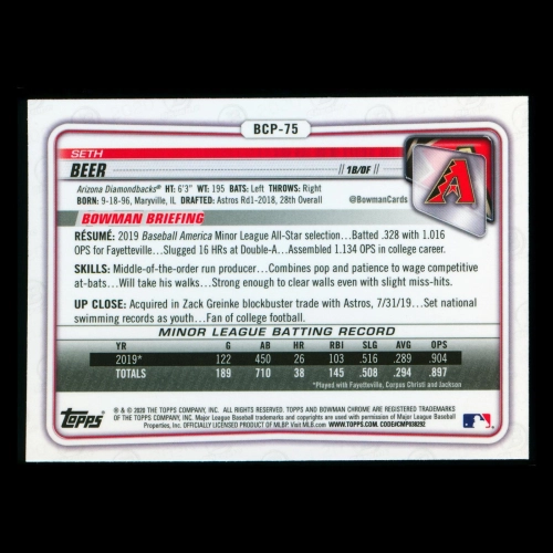 Seth Beer 2020 Bowman Chrome Prospect Diamonbacks