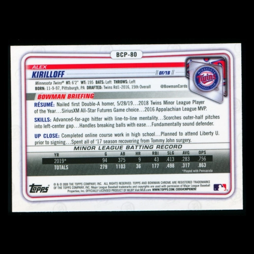 Alex Kirilloff 2020 Bowman Chrome Prospect Twins