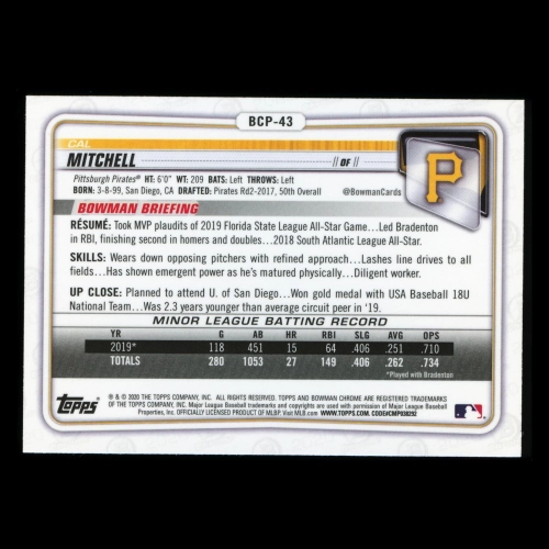 Cal Mitchell 2020 Bowman Chrome Prospect Pirates