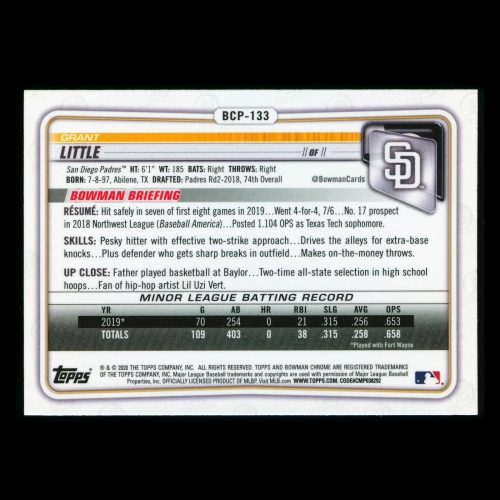Grant Little 2020 Bowman Chrome Prospect Padres