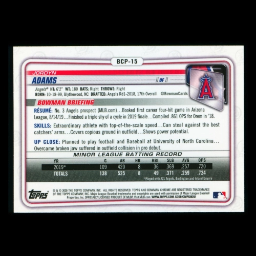 Jordyn Adams 2020 Bowman Chrome Prospect Angels