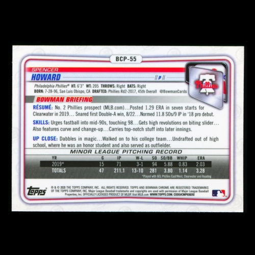 Spencer Howard 2020 Bowman Chrome Prospect Phillies