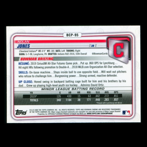 Nolan Jones 2020 Bowman Chrome Prospect Indians