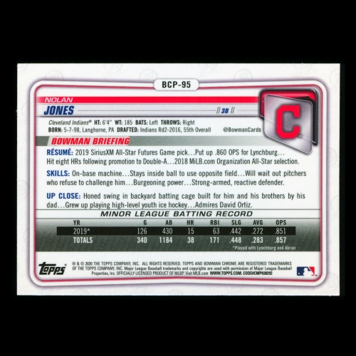 Nolan Jones 2020 Bowman Chrome Prospect Indians