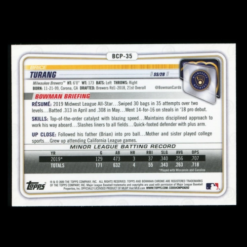Brice Turang 2020 Bowman Chrome Prospect Brewers