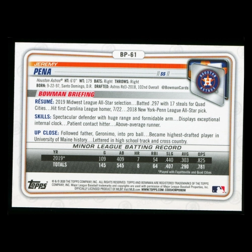 Jeremy Pena 2020 Bowman 1st Bowman Prospect Astros