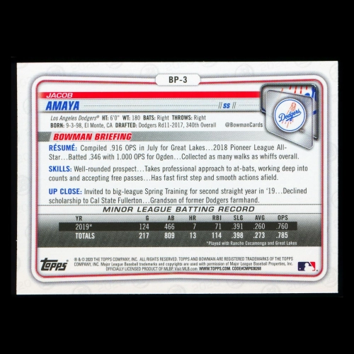 Jacob Amaya 2020 Bowman 1st Bowman Prospect Dodgers