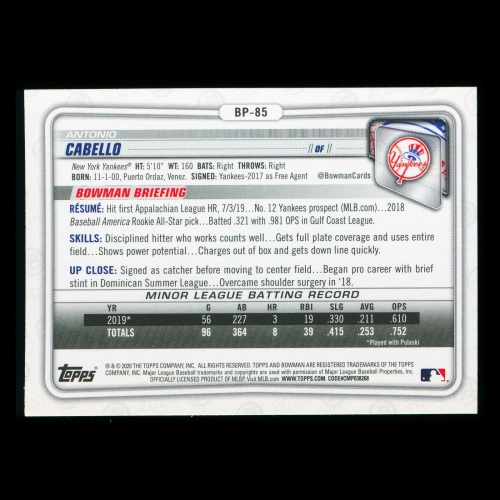 Antonio Cabello 2020 Bowman 1st Bowman Prospect Yankees
