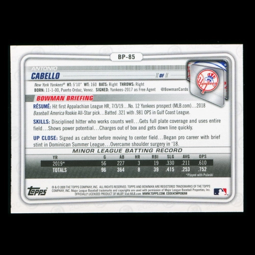 Antonio Cabello 2020 Bowman 1st Bowman Prospect Yankees 