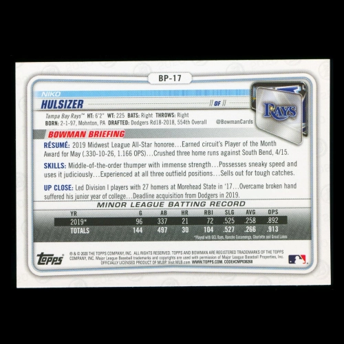 Niko Hulsizer 2020 Bowman 1st Bowman Prospect Rays