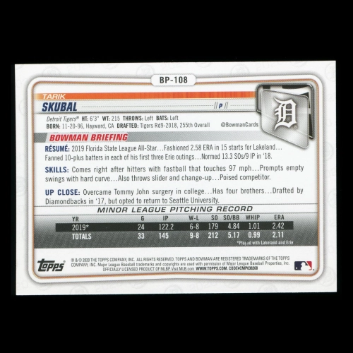 Tarik Skubal 2020 Bowman 1st Bowman Prospect Tigers