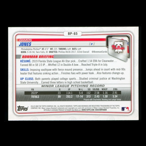 Damon Jones 2020 Bowman 1st Bowman Prospect Phillies