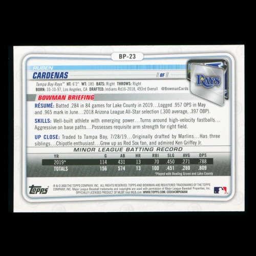Ruben Cardenas 2020 Bowman 1st Bowman Prospect Rays