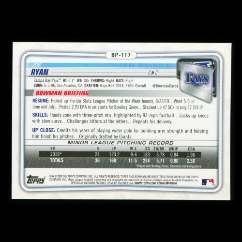 Joe Ryan 2020 Bowman 1st Bowman Prospect Rays