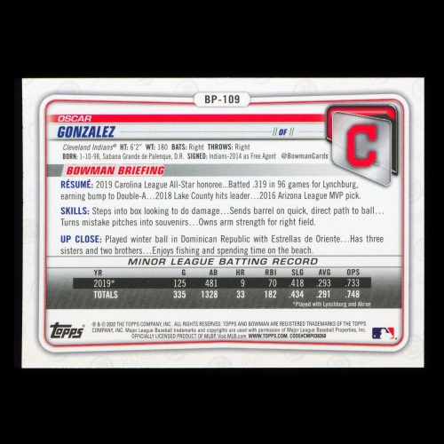 Oscar Gonzalez 2020 Bowman 1st Bowman Prospect Indians