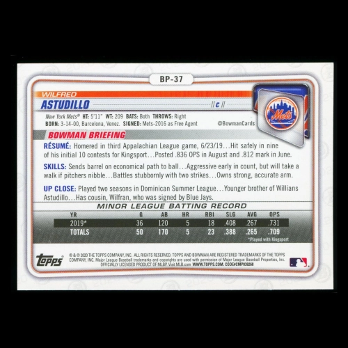 Wilfred Astudillo 2020 Bowman 1st Bowman Prospect Mets
