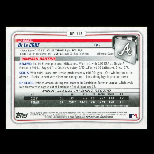 Jasseel De La Cruz 2020 Bowman 1st Bowman Prospect Braves