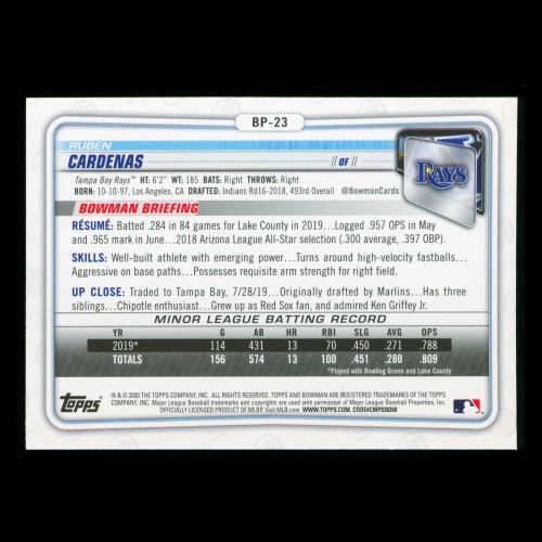 Ruben Cardenas 2020 Bowman 1st Bowman Prospect Rays