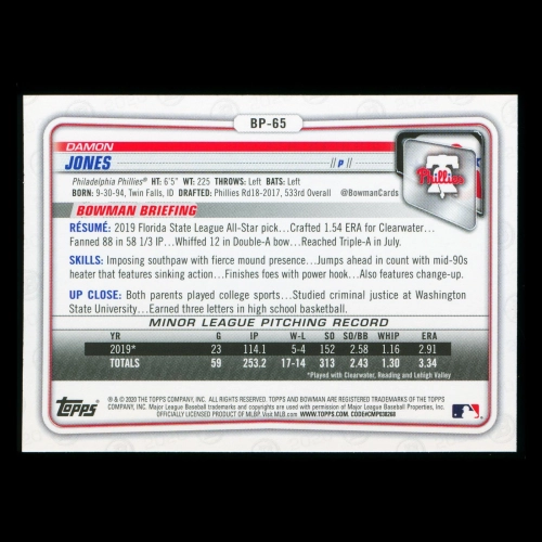 Damon Jones 2020 Bowman 1st Bowman Prospect Phillies