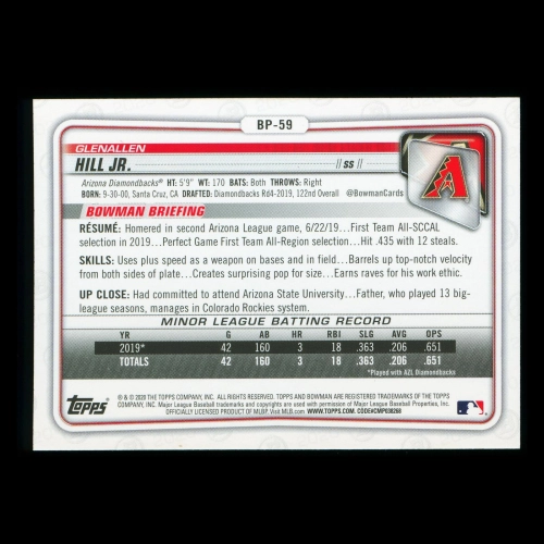 Genallen Hill Jr. 2020 Bowman 1st Bowman Prospect Diamondbacks