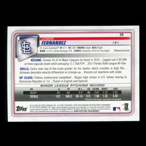 Junior Fernandez RC 2020 Bowman Rookie Cardinals