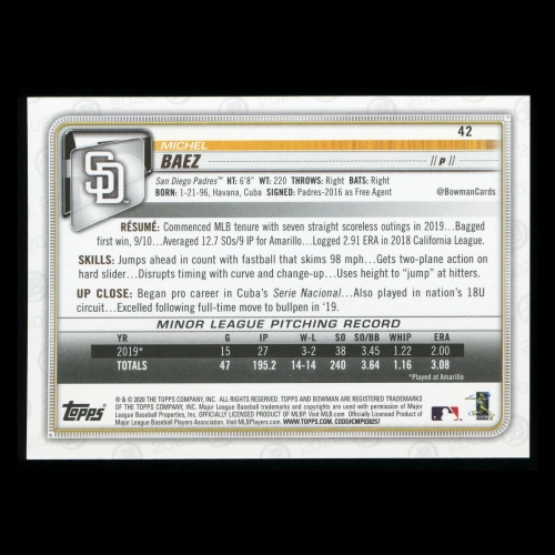 Michel Baez RC 2020 Bowman Rookie Padres